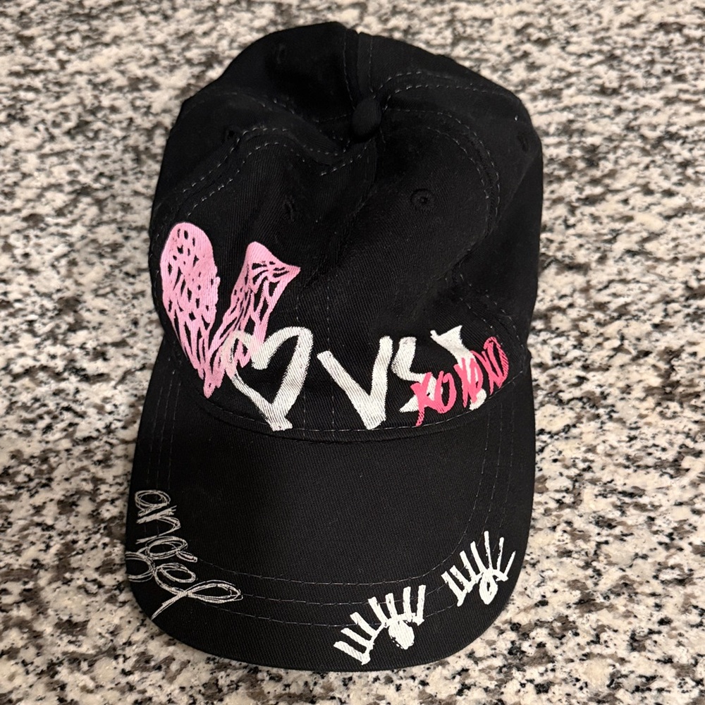 Victoria's Secret Black Cap with Pink & White Heart and XOXO Graphics
